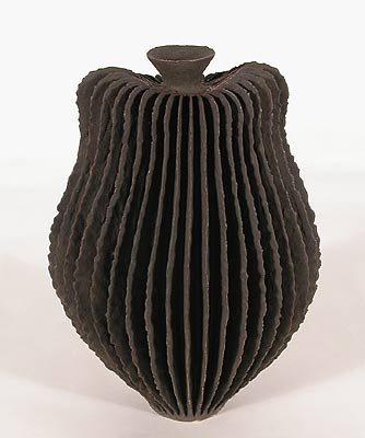 Brown Dumpy Bottle Form, Brown Crackle Matte Glaze